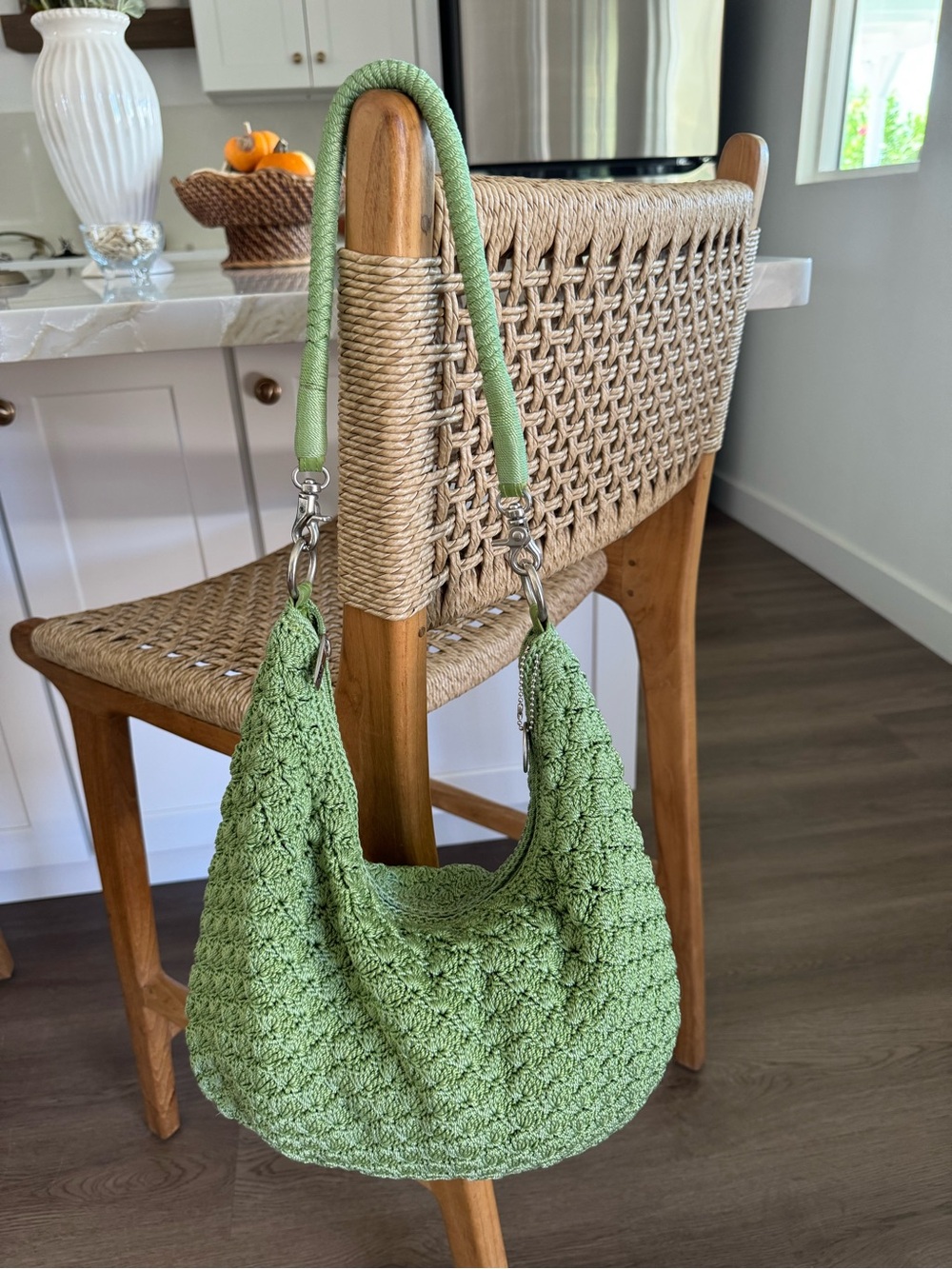 The Sak Granny Crochet Sage Green Slouchy Hobo Woven Bag Women’s Shoulder Purse - Picture 8 of 16